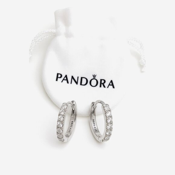 Pandora Sterling Silver Sparkling Huggie Hoop Earrings w/ Dust bag – New - Picture 1 of 5